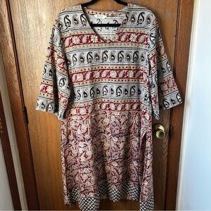 Marketplace Handwork Of India Large 100% Cotton Embroidered Boho Midi Dress